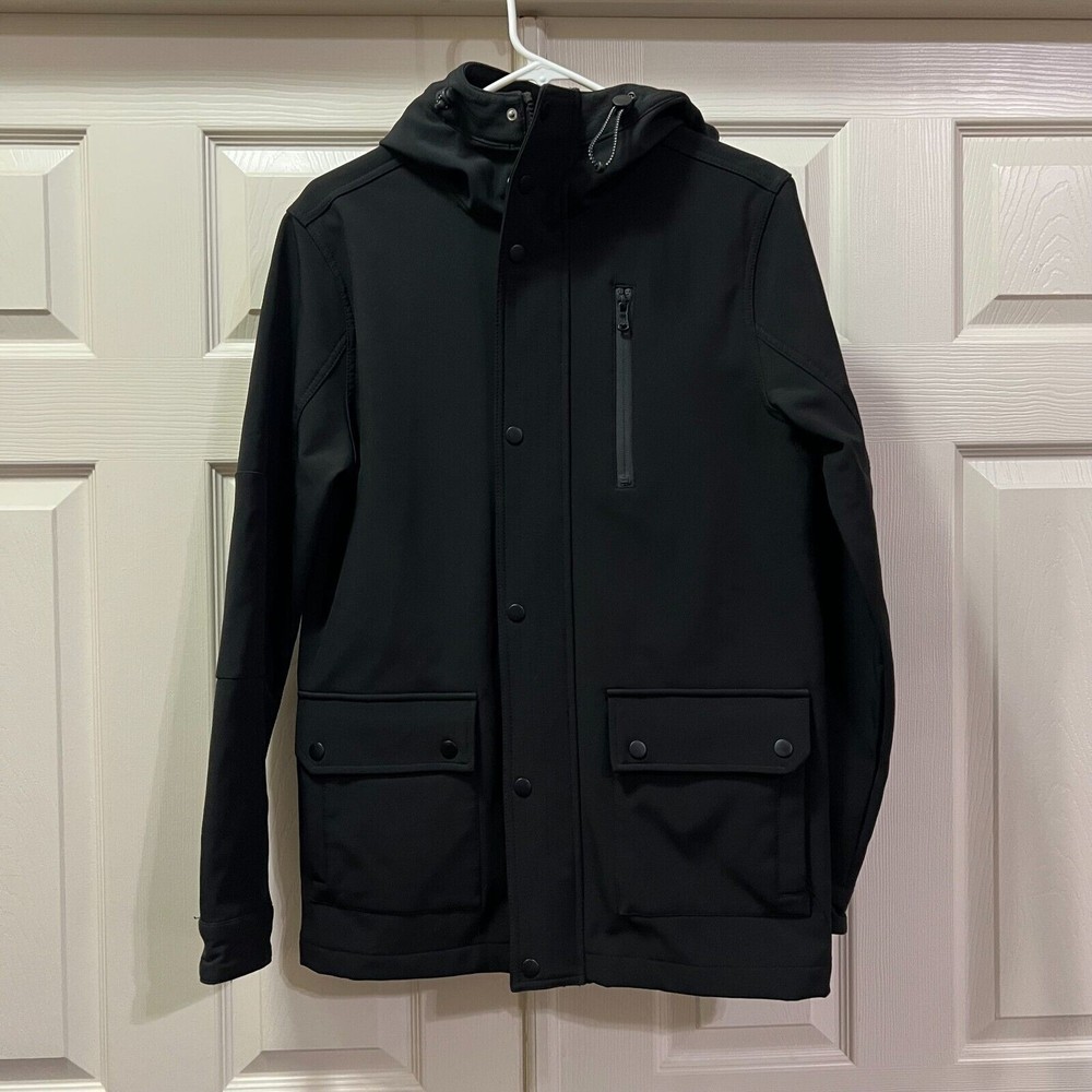 Rock & Republic Black Soft Shell Zip up/ Snap Hooded Jacket Womens Size S